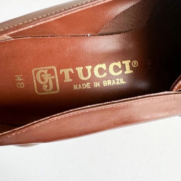 Vintage Leather Tucci Made in Italy Brown Unique Heel Loafers Shoeties 8 - Picture 13 of 15